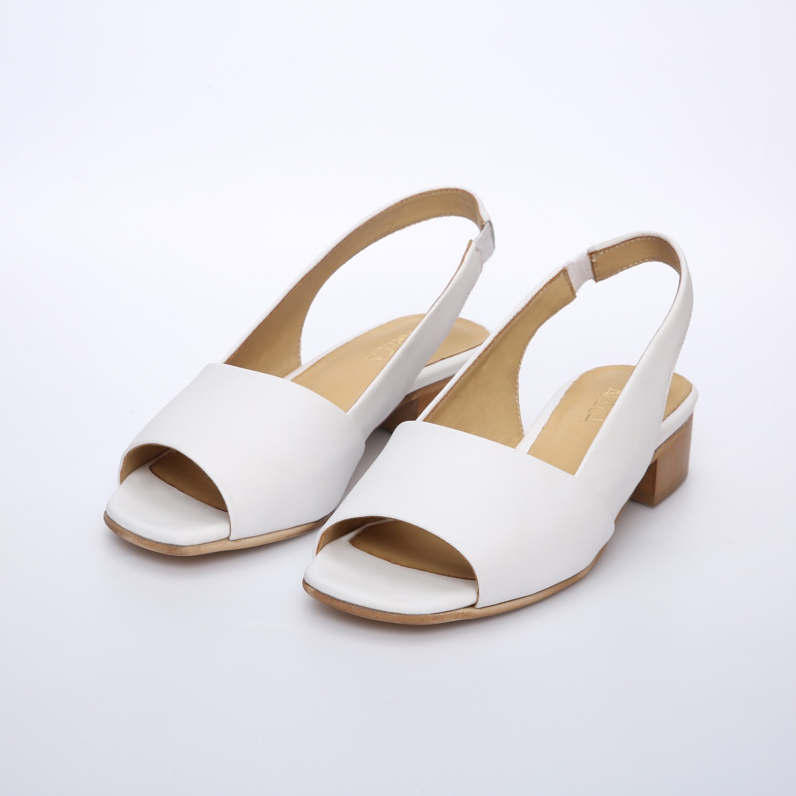 Sandale Demi Talon Blanc Cuir