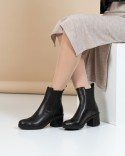 Bottine à Demi Talon Noir Cuir