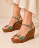 Sandale Femme Vert Vernis Cuir